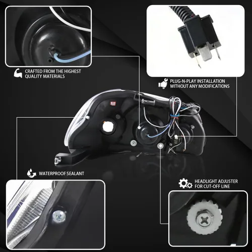 Miniatura 4 de Autozensation Compatible con Honda Civic 1996-1998, conjunto de faros delanteros izquierdo y derecho, faros delanteros de proyector, color negro
