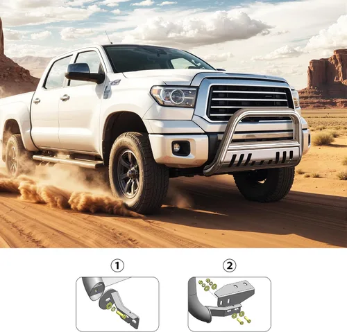 Miniatura 6 de YITAMOTOR Barra Bull Compatible con Toyota Tundra 2007-2021/Sequoia 2008-2022, Tubería de Acero Inoxidable de 3", Barra de Empuje con Cepillo