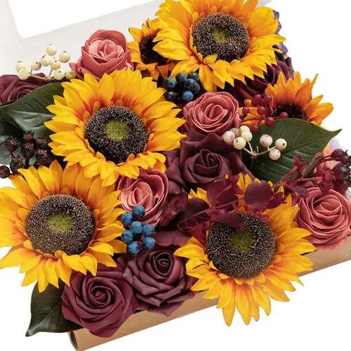 Miniatura 28 de Ling's moment Caja de Flores Falsas, Tallos de Vegetación Artificial Falsa Rosas de Espuma Dalia Hortensia de Seda Peonía Flor de Tela para Centros