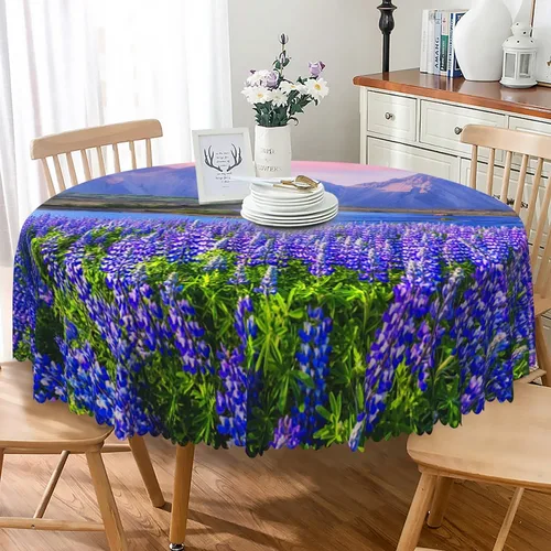 Miniatura 15 de Mantel redondo floral de primavera y verano de 48 pulgadas, diseño de flores rosas en acuarela, plantas botánicas, mantel decorativo de tela lavable