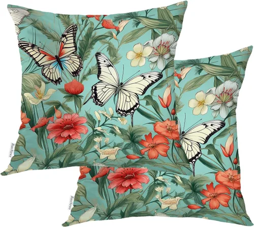Miniatura 21 de Fundas de almohada con diseño de pinos y pájaros, bayas rojas, hojas de acebo, fondo beige, funda de cojín de mezcla digital, funda de almohada