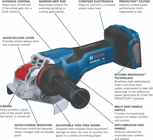 Miniatura 2 de Bosch GWX18V-13PN PROFACTOR™ 18V X-LOCK Amoladora angular de 5 a 6 pulgadas sin interruptor de paleta de bloqueo (herramienta desnuda)