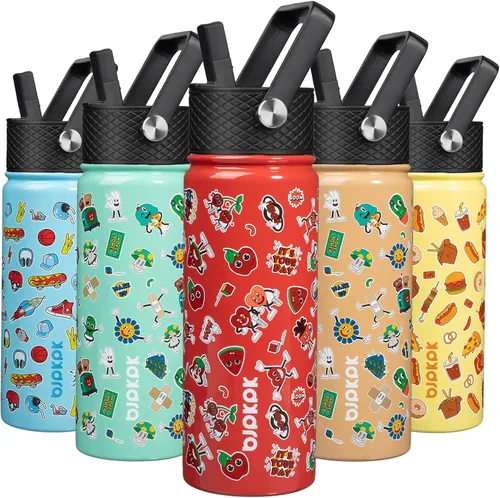Miniatura 63 de BJPKPK Botella de agua aislada con tapa con pajilla, bonitas botellas de agua de 15 onzas, termo de metal de acero inoxidable, vasos reutilizables