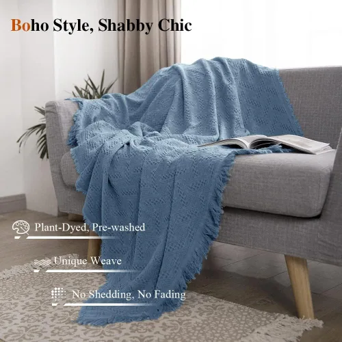 Miniatura 3 de Simple&Opulence Manta 100% algodón para cama, sofá, manta tejida geométrica de lujo bohemia con borlas, suave, ligera, acogedora, transpirable