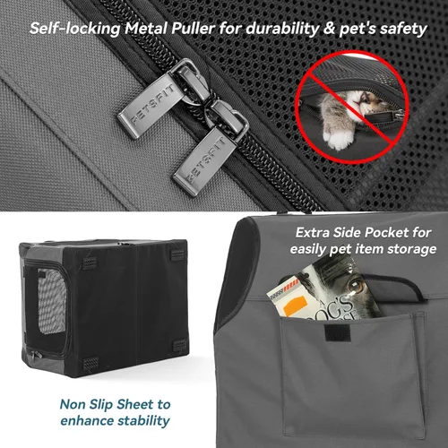 Miniatura 6 de PETSFIT Jaula de viaje para perros, jaula para perros de lados suaves, estructura ajustable resistente de 36 pulgadas, fácil de instalar, jaula Gris