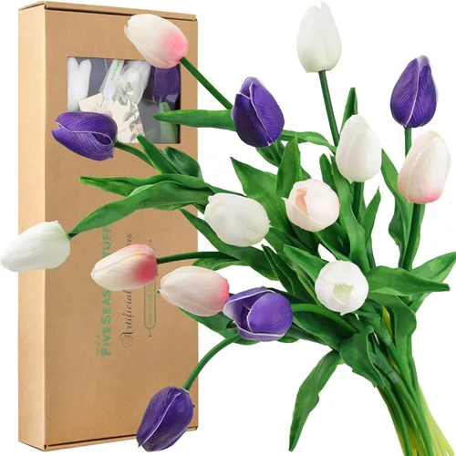 Miniatura 8 de FiveSeasonStuff - Flores artificiales de tulipanes, se sientes reales al tacto, ideales como ramo de boda, decoración del hogar, fiesta, arreglos
