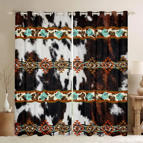 Miniatura 16 de Cortinas opacas de estilo bohemio occidental de 76 x 45 pulgadas, cortinas y cortinas de atrapasueños de vaca, cortinas del suroeste, cortinas