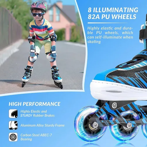 Miniatura 4 de Patines en línea ajustables para niños y niñas de 5-8 y 8-12 años con ruedas iluminadas, patines para niños de 4-12 años, patines para adolescentes
