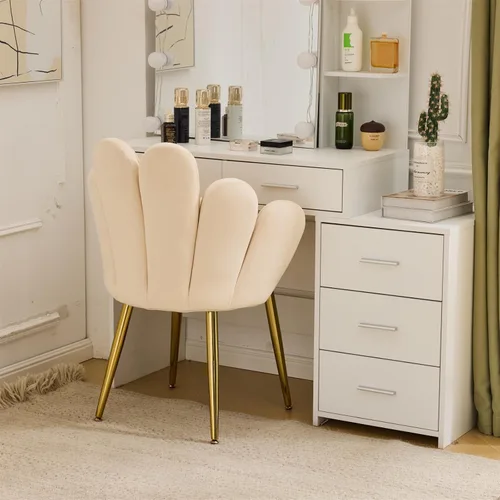 Miniatura 9 de Vingli Silla de Maquillaje de Pétalos con Respaldo, Silla Linda de Escritorio para Niñas Cómoda Sin Ruedas, Silla Moderna de Comedor, Silla