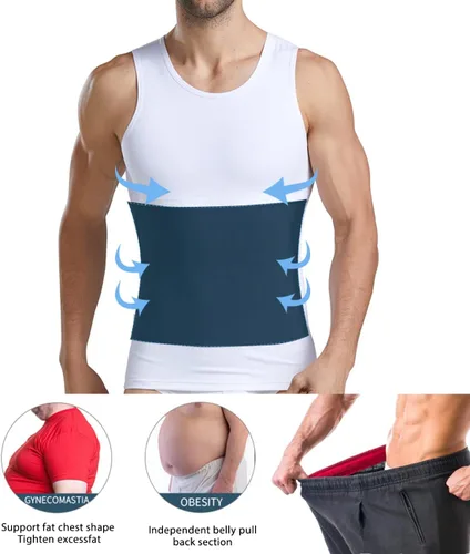Miniatura 2 de DoLoveY Camiseta de compresión para hombre con control de barriga, chaleco apretado para adelgazar el cuerpo Shaper entrenamiento esconder pecho