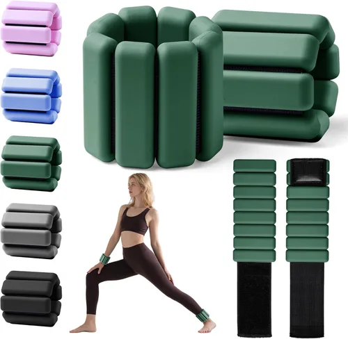 Miniatura 6 de Brazaletes con peso para muñeca y tobillo para mujeres de 1 libra cada uno (juego de 2) Pesas de entrenamiento para yoga, pilates y caminar Verde