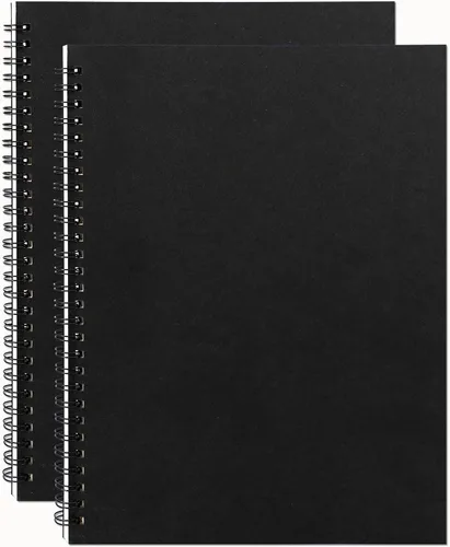 DSTELIN Cuaderno de espiral en blanco de 10 x 7.5 pulgadas, 3.53 oz/m², paquete de 2, tapa suave, cuaderno de bocetos, 50 páginas/25 hojas, (negro)