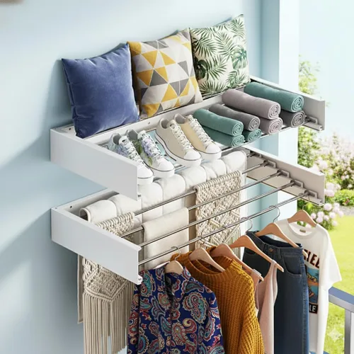 Miniatura 2 de Estante de secado para montar en la pared, 31.5 pulgadas, plegable, resistente a 60 libras, estante de lavandería que ahorra espacio, resistente a