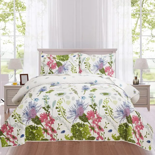Ycosy Juego de Edredón Floral Tamaño Full/Queen Colcha Reversible de Flores Queen Edredón Ligero de Verano Ropa de Cama Edredones Florales Morados