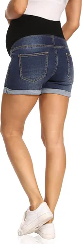 Miniatura 7 de Foucome Pantalones cortos de mezclilla de maternidad sobre el bulto rasgados desgastados dobladillo doblado azul pantalones cortos cómodos de verano