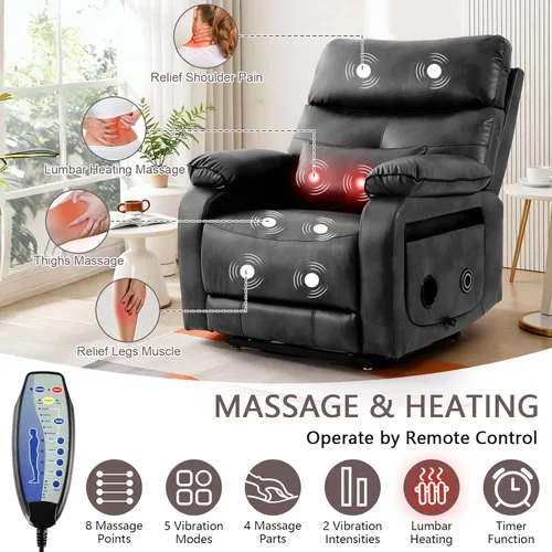 Miniatura 5 de Sillón reclinable eléctrico de doble motor para adultos y personas mayores, silla elevadora de posición infinita con calor y masaje, portavasos