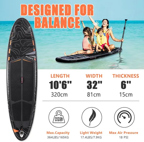 Miniatura 2 de Tabla de remo inflable, tabla de remo de pie con asiento de cámara SUP, postura amplia, tabla de remo inflable, mochila ISUP, bomba, 3 aletas, Negro