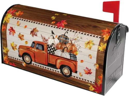 Miniatura 3 de Funda magnética para buzón de otoño, camión, tamaño estándar de 18 x 21 pulgadas, diseño de calabazas de Acción de Gracias, cosecha, hojas de arce
