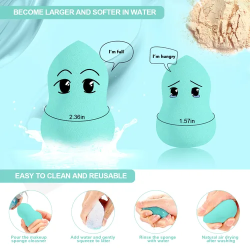 Miniatura 4 de DUAIU - Juego de 4 esponjas de maquillaje para mezclar base de belleza, impecable para líquidos, crema y polvo, mezcla de aplicación profesional sin