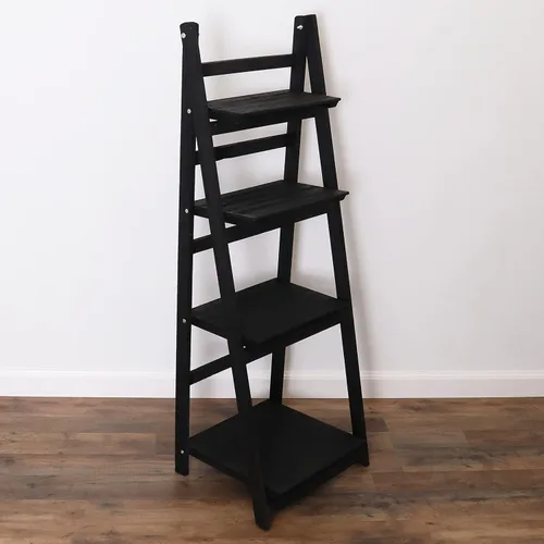 Estante de escalera envejecido, estantería rústica inclinada para decoración del hogar (negro)