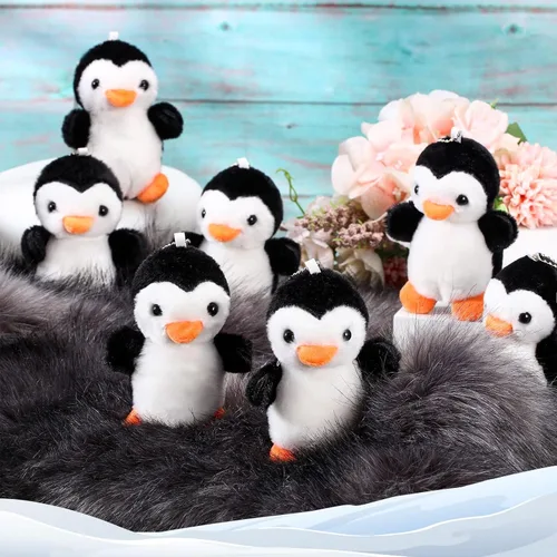 Miniatura 5 de Skylety 8 Piezas Mini Animales de Peluche de Pingüino de 4 Pulgadas a Granel Llaveros de Peluche de Pingüino para Regalos de Favor de Fiesta de Negro