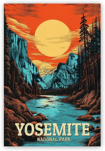 Miniatura 4 de Póster del Parque Nacional de Yosemite, impresiones artísticas de pared de los parques nacionales de Yosemite, póster de viaje retro de California