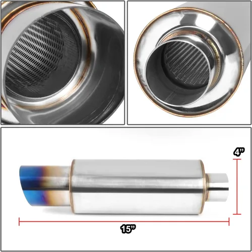 Miniatura 6 de DNA MOTORING EXA-MF-001-T1 Silenciador de tubo de escape recto de acero inoxidable de 4 pulgadas de diámetro exterior, salida de 3 pulgadas, entrada