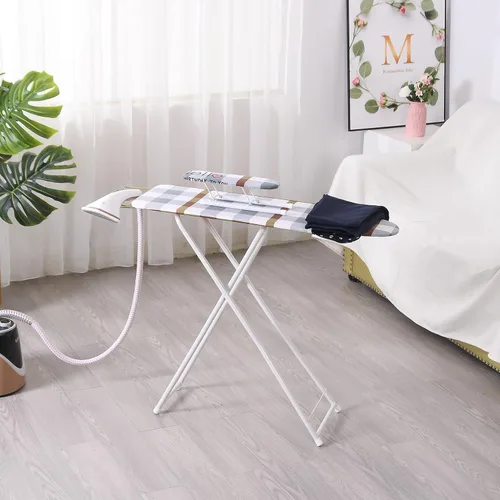 Miniatura 7 de Tabla de planchar compacta tamaño completo, ajustable plegable de pie para ropa de pie mesa de hierro extra ancha, material de madera y hierro
