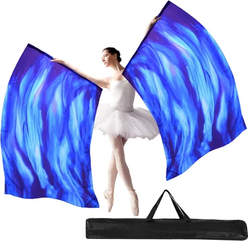 Remagr 2 Piezas Banderas de Danza de Alabanza de 63"X43.3" con Varilla Escalable Bandera de Alas de Ángel Semicírculo Banderas de Alabanza de