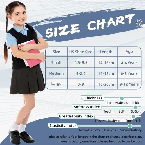 Miniatura 6 de Calcetines clásicos de algodón atlético, suave, transpirable, uniforme escolar, sin costuras, para niños y niñas