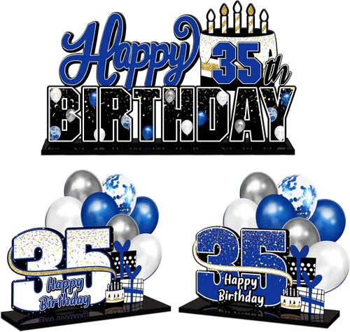 Miniatura 185 de LINGTEER Feliz 10º Cumpleaños Juego de Centros de Mesa de Acrílico Azul para Mesa - Brindemos por Diez Años Decoraciones de Regalo de Fiesta de 10º
