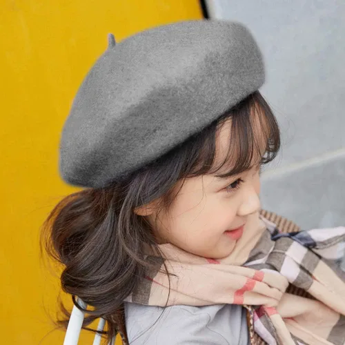 Miniatura 6 de Boinas de lana unisex para bebés, gorro de lana sólido clásico para niños, gorro cálido de invierno
