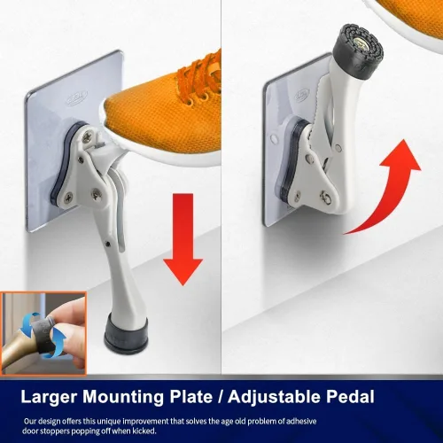 Miniatura 2 de HOME&I Tope de puerta abatible de 4 pulgadas con placa de montaje autoadhesiva grande, tope de puerta ajustable resistente, soporte de puerta