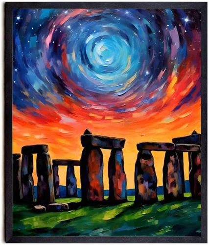 Bestbuddy Pet 8X10 Noche estrellada sin marco Stonehenge Monumento Prehistórico Reino Unido Sitio Histórico Arqueología Viaje Pintura al óleo