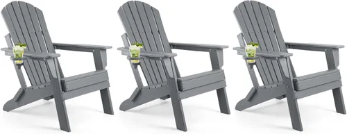 Miniatura 42 de FUNBERRY Juego de 6 sillas plegables Adirondack para todo tipo de clima, sillas para hogueras de polietileno de alta densidad con portavasos