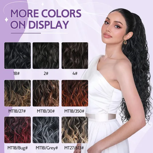Miniatura 6 de Icono de la moda - Extensión de cola de caballo rizada ondulada con clip, cabello real, cola de caballo negra, extensiones de cordón con clip