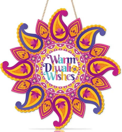 Miniatura 8 de LHIUEM Diwali - Letreros de madera de Happy Diwali para decoración de pared, juego de 2 (10 x 20 pulgadas), decoración de loto, pancarta india Happy