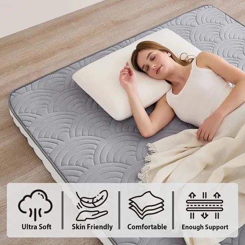 Miniatura 2 de Zelladorra Colchón japonés para suelo, colchón de futón acolchado con parte inferior antideslizante, cama de piso plegable con bolsa