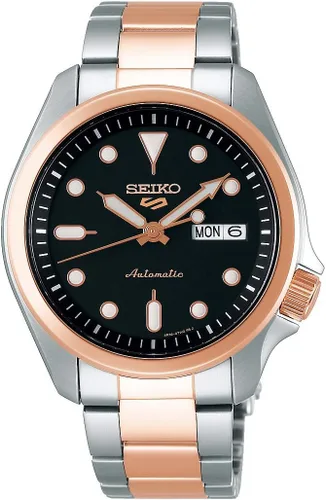 Seiko - Reloj deportivo para hombre SRPE58 Seiko 5 Sports, tono plateado, tono oro rosa, 1.57 pulgadas, acero inoxidable