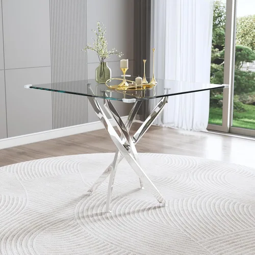Miniatura 9 de Mesa de comedor redonda de vidrio de 36 pulgadas para 4 personas, mesa de cocina de vidrio circular pequeño con parte superior templada transparente