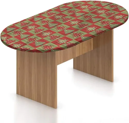 Miniatura 18 de XISUNYA Mantel ovalado ajustable de poliéster elástico para Navidad, mantel ajustable con estampado de árbol de Navidad, se adapta a mesas ovaladas