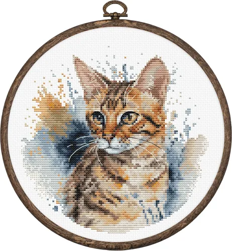Luca-S Kit de punto de cruz con aro, el gato de Bengala, kit de punto de cruz para adultos, BC210, kit de embroydery