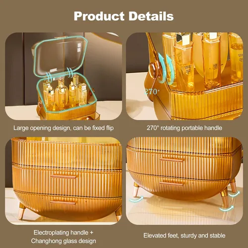 Miniatura 5 de Ergocar - Estuche de maquillaje portátil serie retro multifunción, caja de almacenamiento de cosméticos a prueba de polvo, organizador de joyas