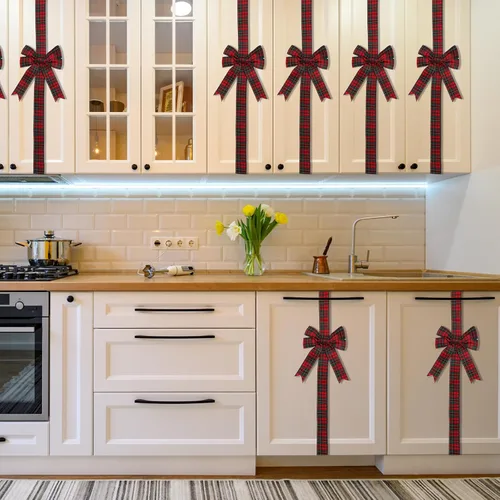 Miniatura 5 de Yinkin 16 lazos de cinta de gabinete de Navidad de 10 x 87 pulgadas, cintas y lazos de puerta a cuadros de búfalo, decoración moderna de Navidad