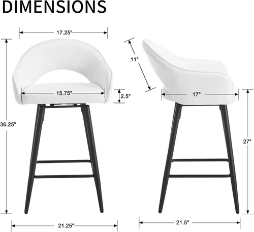 Miniatura 2 de DUOMAY Juego de 2 taburetes de bar giratorios, modernos taburetes de altura de mostrador de 27 pulgadas, silla de isla de cocina tapizada de Blanco