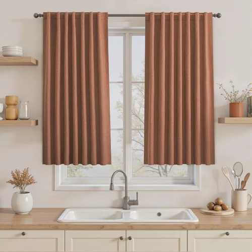 Miniatura 90 de UHITECH Cortinas cortas de lino de 24 pulgadas de largo para ventanas pequeñas de granja, cortinas opacas modernas para sala de estar, pestañas