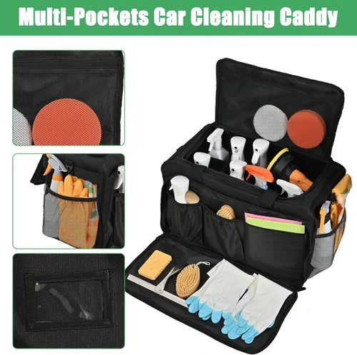 Miniatura 4 de Bolsa Grande para Detallado de Automóviles, Organizador de Limpieza con Tapa y Asa para Suministros de Detallado Automotriz, Organizador de Maletero