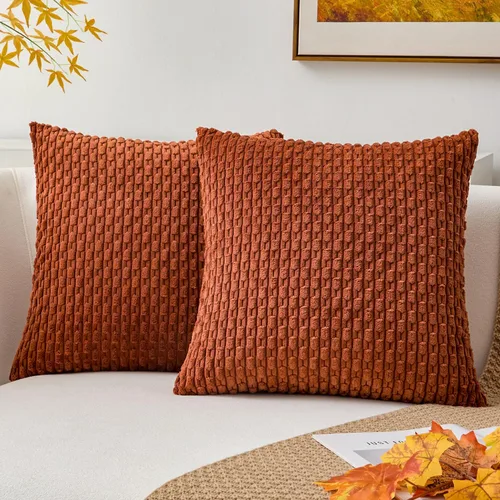 Miniatura 37 de Kevin Textile - Juego de 2 fundas de almohada decorativas de pana de 22 x 22 pulgadas, suaves, estilo bohemio, a rayas, decoración moderna del hogar