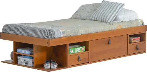 Miniatura 18 de Memomad Bali Slim Set: Plataforma de almacenamiento con cajones + Cabecero de panel plano (Tamaño completo, madera marrón roble)