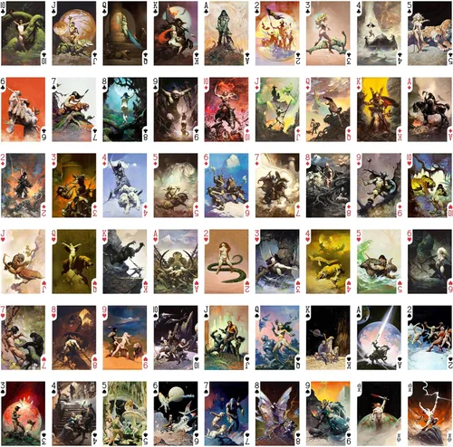 Miniatura 2 de Cartas de Juego SciFi FANSTASY (Baraja de Póquer 54 Cartas Todas Diferentes) Vintage Retro Fantasy SciFi Portadas de Revistas Arte Cómic de Frank